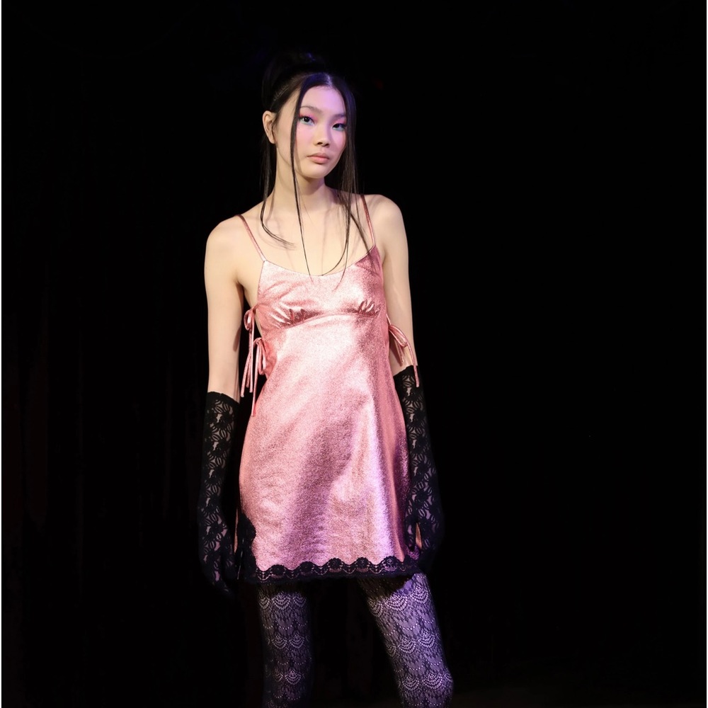 NWT Metallic Leather Mini Dress Bubblegum by Anna Sui - Picture 5 of 6